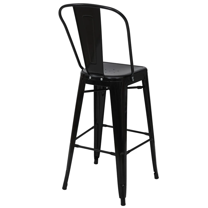 Lot de 4 tabourets de bar avec dossier design industriel en métal noir avec repose-pieds 04_0000612