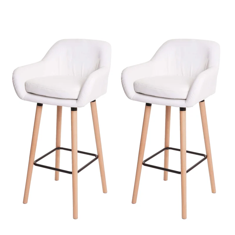 Lot de 2 tabourets de bar chaises de comptoir avec repose-pieds en PVC blanc 04_0000170