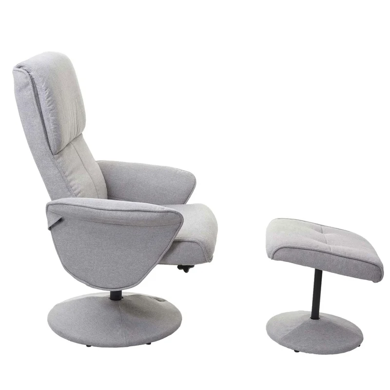 Fauteuil de relaxation TV avec repose-pieds design Chesterfield pivotant en tissu gris clair 04_0003104
