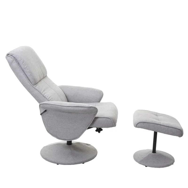 Fauteuil de relaxation TV avec repose-pieds design Chesterfield pivotant en tissu gris clair 04_0003104