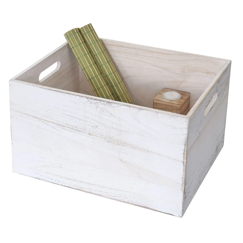 Lot de 6 caisses en bois boite de rangement décorative en bois blanc vieilli 04_0003014