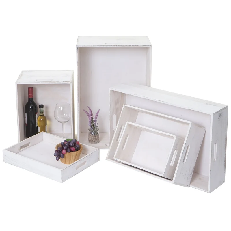 Lot de 6 caisses en bois boite de rangement décorative en bois blanc vieilli 04_0003014