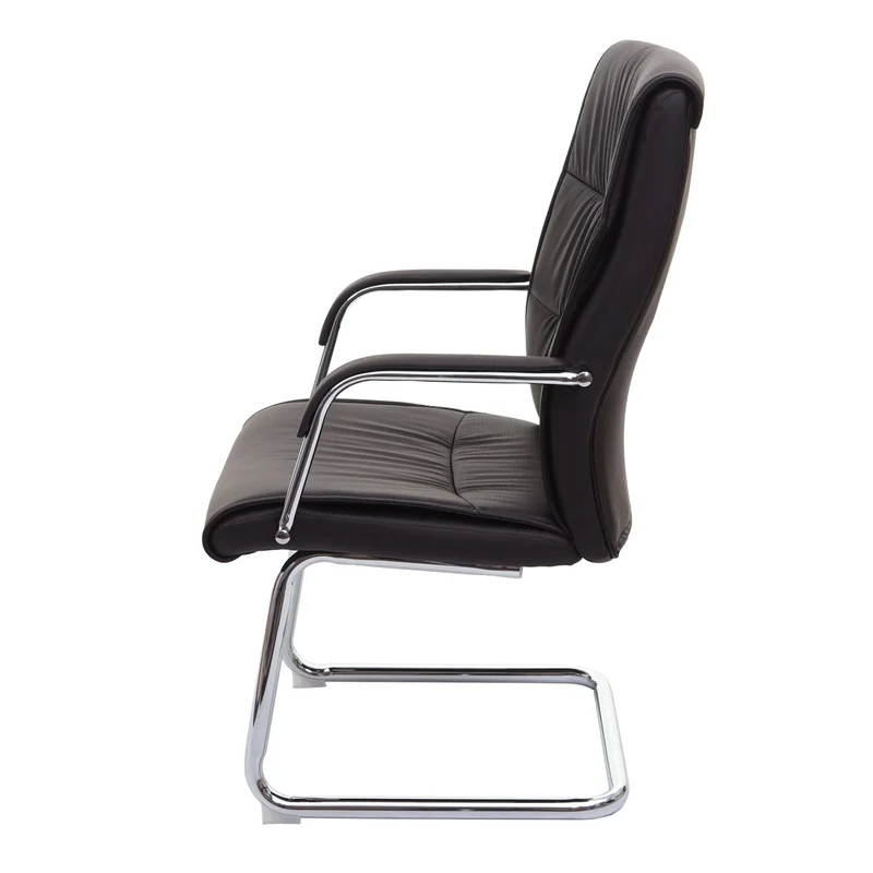Fauteuil de bureau sans roulettes conférence chaise visiteur cantilever en PVC marron 04_0001924