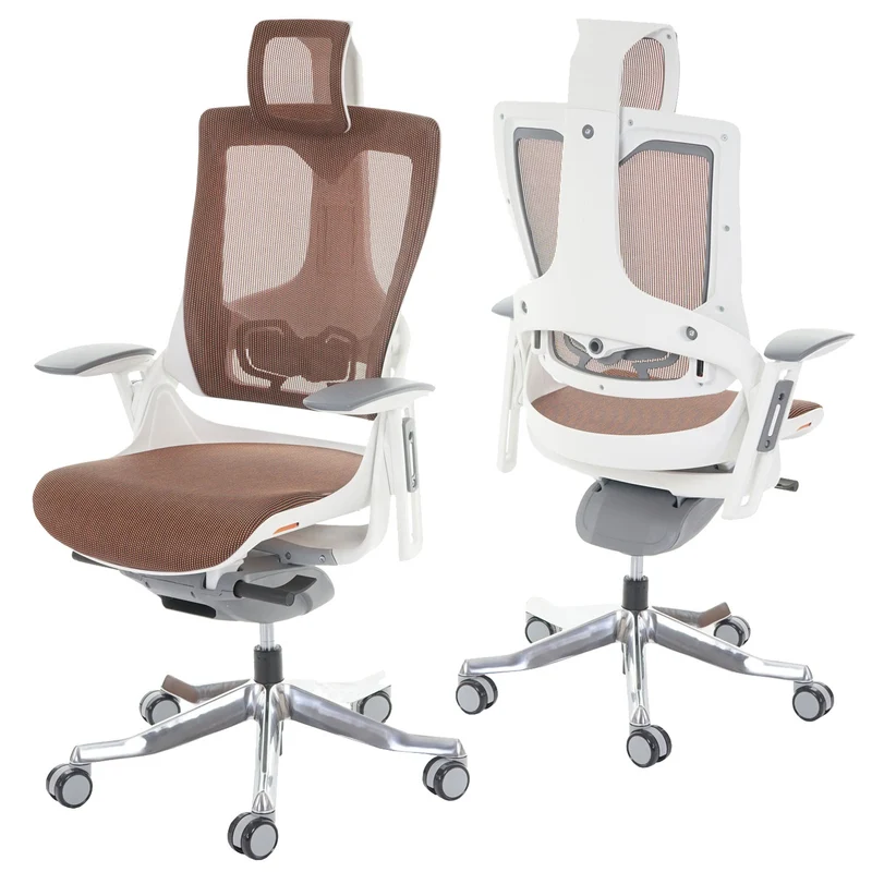 Fauteuil de bureau ergonomique pivotant inclinable avec appui-tête rembourrage/maille marron 04_0001895