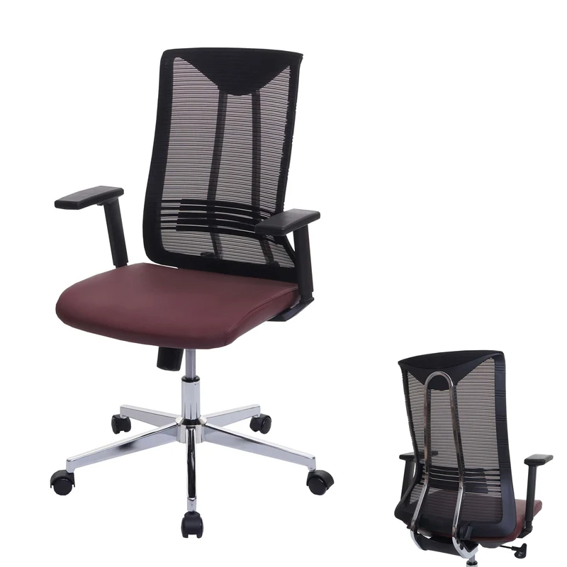 Chaise de bureau ergonomique pivotante avec accoudoirs en tissu mesh bordeaux-rouge 04_0001888