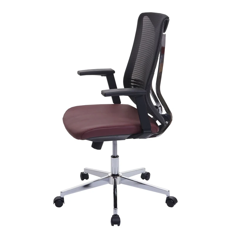 Chaise de bureau ergonomique pivotante avec accoudoirs en tissu mesh bordeaux-rouge 04_0001888