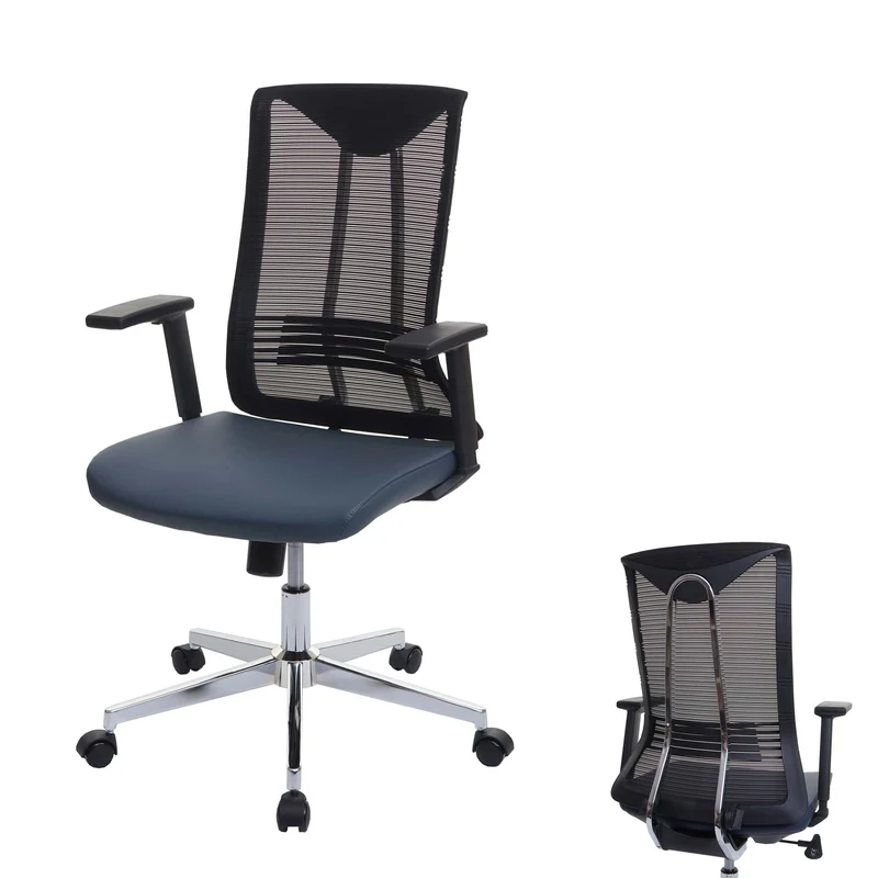 Chaise de bureau ergonomique pivotante avec accoudoirs en tissu mesh bleu-gris 04_0001884