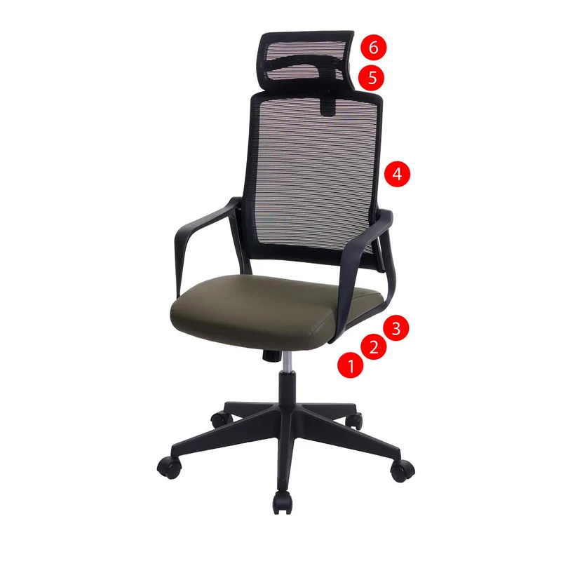 Fauteuil de bureau ergonomique pivotante avec accoudoirs et dossier en tissu mesh olive vert 04_0001883