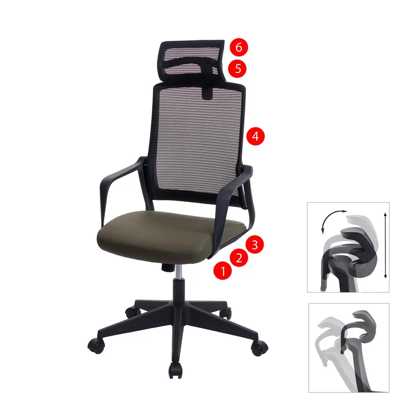 Fauteuil de bureau ergonomique pivotante avec accoudoirs et dossier en tissu mesh olive vert 04_0001883