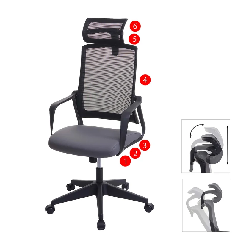 Fauteuil de bureau ergonomique pivotante avec accoudoirs et dossier en tissu mesh gris 04_0001881