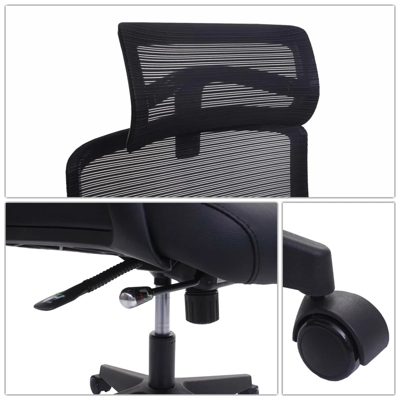 Fauteuil de bureau ergonomique pivotante avec accoudoirs et dossier en tissu mesh gris 04_0001881