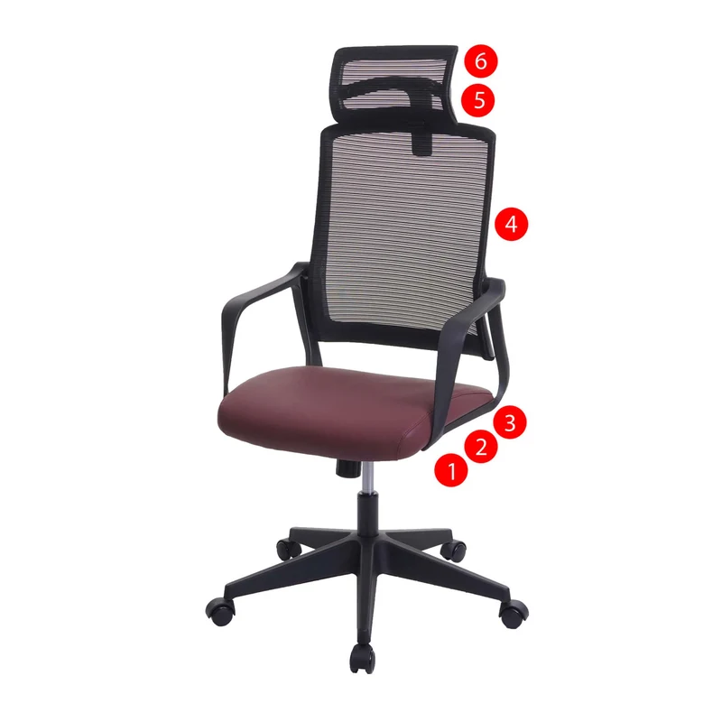 Fauteuil de bureau ergonomique pivotante avec accoudoirs et dossier en tissu mesh bordeaux-rouge 04_0001880