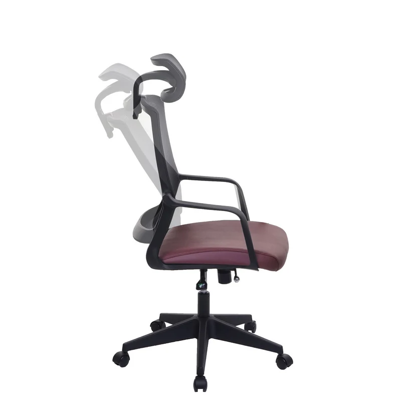 Fauteuil de bureau ergonomique pivotante avec accoudoirs et dossier en tissu mesh bordeaux-rouge 04_0001880
