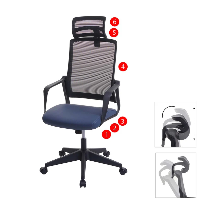 Fauteuil de bureau ergonomique pivotante avec accoudoirs et dossier en tissu mesh bleu-gris 04_0001879