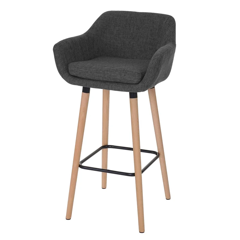Tabouret de bar chaise comptoir x1 avec repose-pieds en tissu gris foncé 04_0005301
