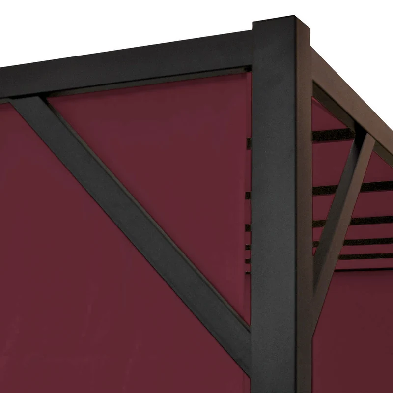 Pergola pavillon de jardin toit terrasse structure acier stable 6cm + toit coulissant rouge bordeaux 4x4m 04_0004073