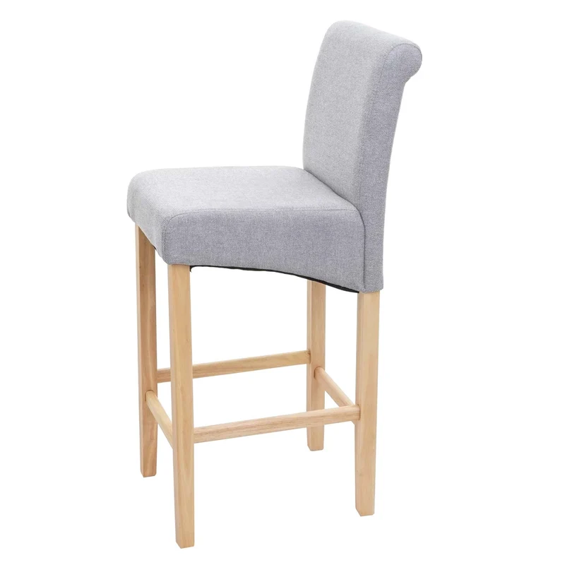 Tabouret de bar chaise de comptoir x1 avec repose-pieds design classique en tissu gris clair pieds clairs 04_0005267
