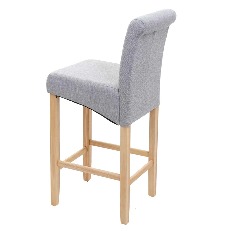Tabouret de bar chaise de comptoir x1 avec repose-pieds design classique en tissu gris clair pieds clairs 04_0005267
