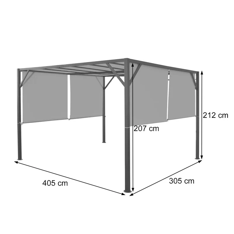 Pergola pavillon de jardin toit terrasse, structure acier stable 6cm + toit coulissant bleu turquoise 3x4m 04_0004081