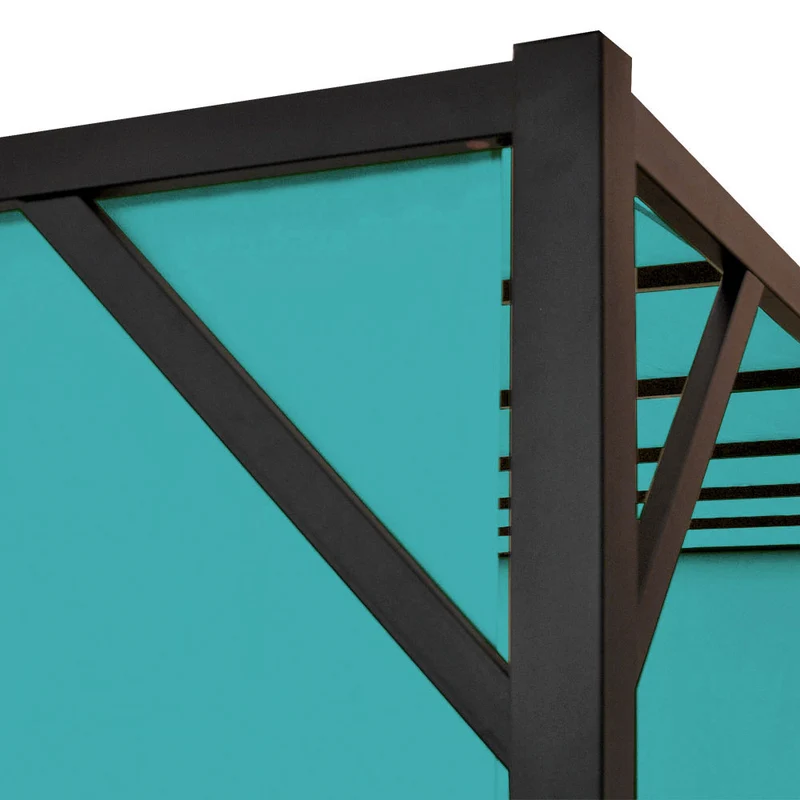 Pergola pavillon de jardin toit terrasse, structure acier stable 6cm + toit coulissant bleu turquoise 3x3m 04_0004070