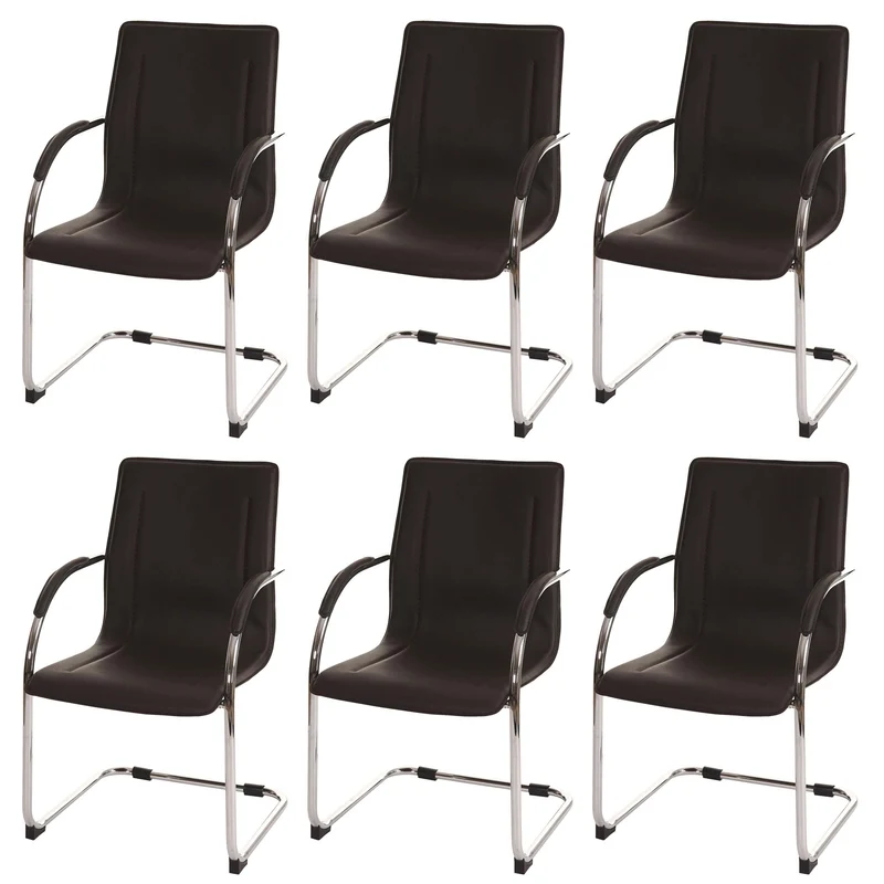 Ensemble de 6 chaises de salle à manger chaise visiteur ou bureau en PVC marron et cadre métal chromé 04_0002126