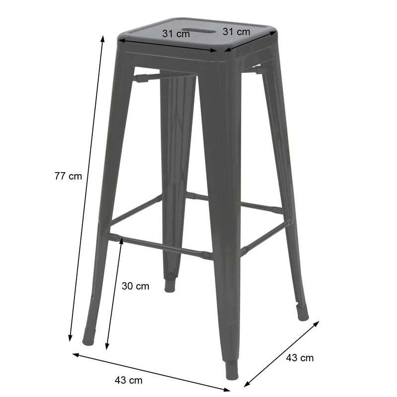 Lot de 4 tabourets de bar comptoir chaise de bar design industriel empilable en métal rouge 04_0005228