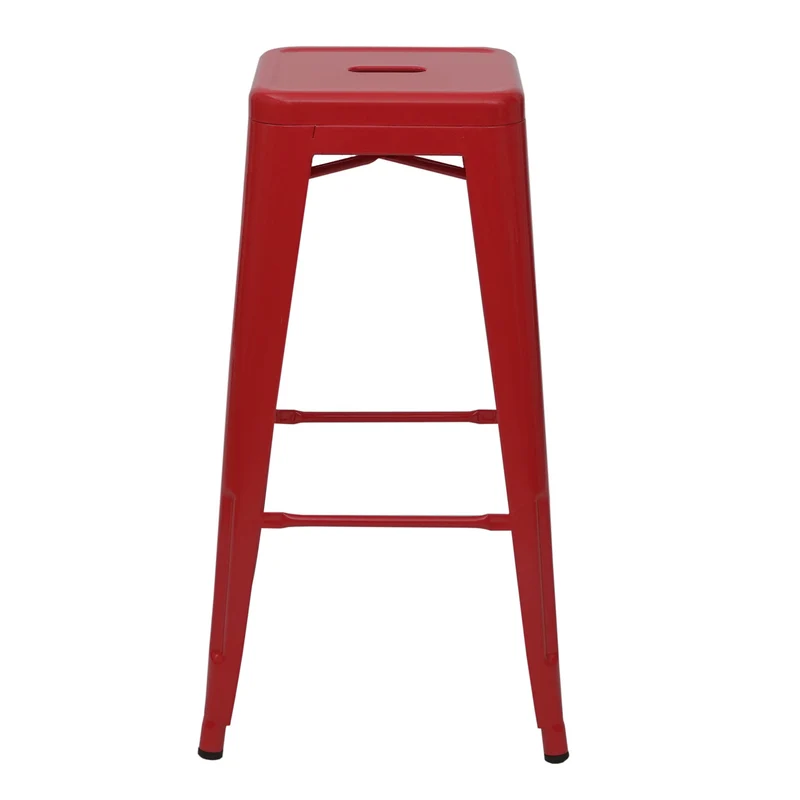 Lot de 4 tabourets de bar comptoir chaise de bar design industriel empilable en métal rouge 04_0005228