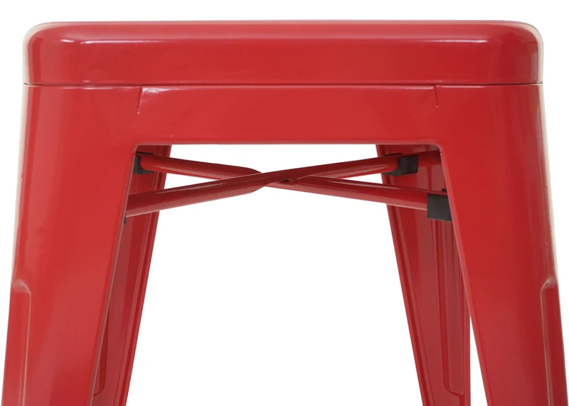 Lot de 4 tabourets de bar comptoir chaise de bar design industriel empilable en métal rouge 04_0005228