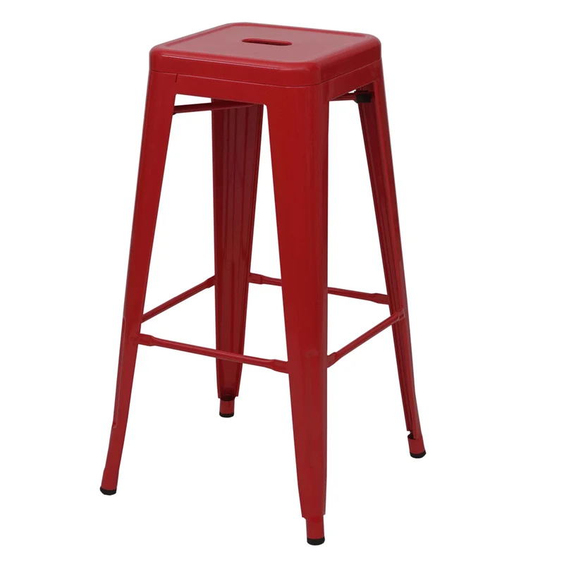 Lot de 4 tabourets de bar comptoir chaise de bar design industriel empilable en métal rouge 04_0005228