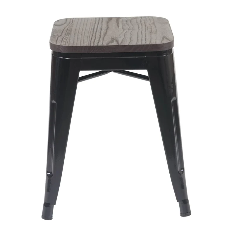 Lot de 2 tabourets assise en bois empilable design industriel en métal noir 04_0005215