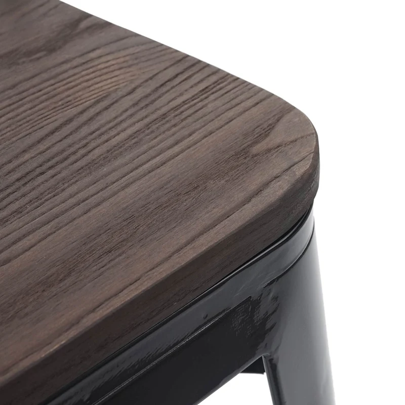 Lot de 2 tabourets assise en bois empilable design industriel en métal noir 04_0005215