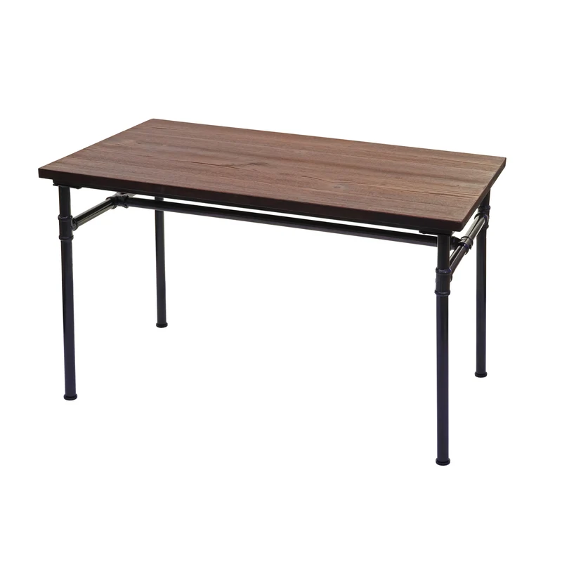 Table de salle à manger bistrot design industriel en métal noir et bois brun 120x70cm 04_0005112