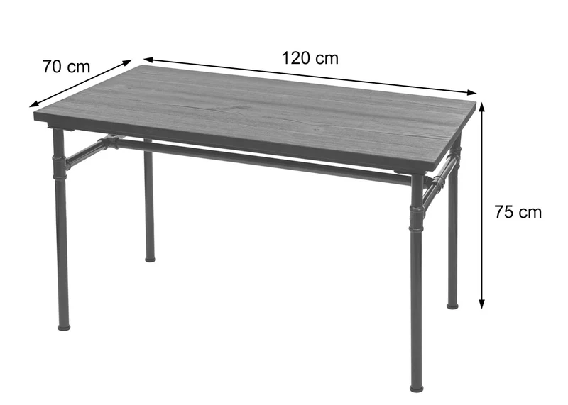 Table de salle à manger bistrot design industriel en métal noir et bois brun 120x70cm 04_0005112