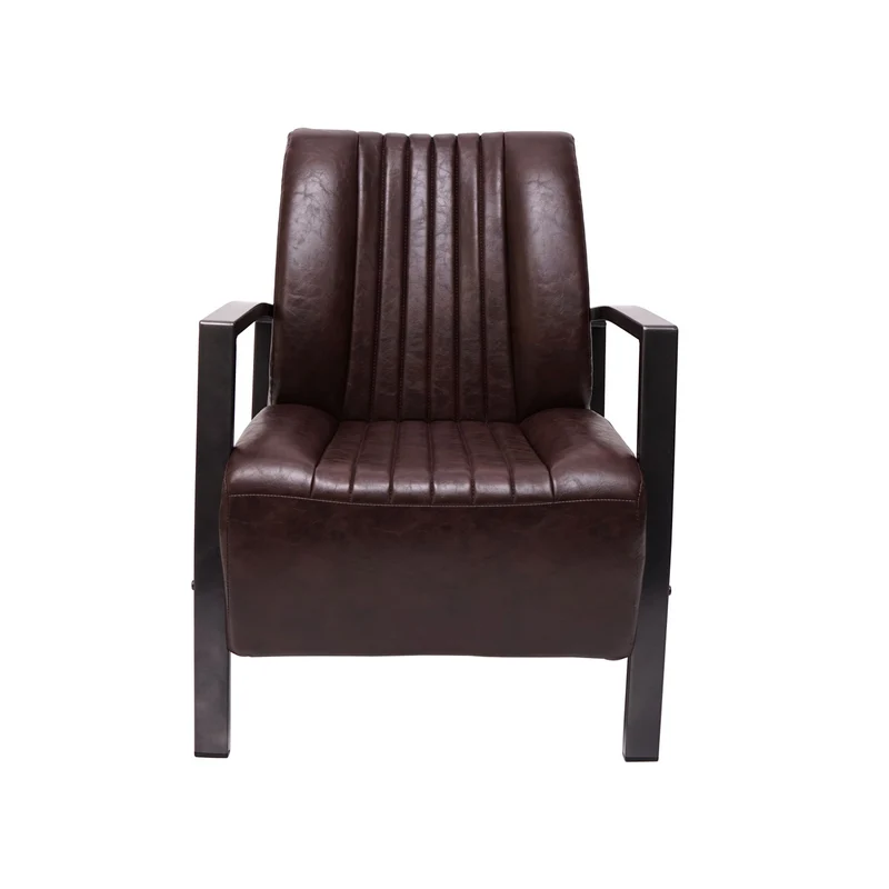 Fauteuil chaise lounge rembourrée avec accoudoirs relaxation design industriel en métal et PVC marron vintage 04_0003121