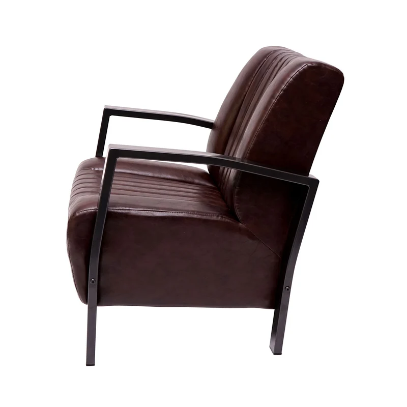 Fauteuil chaise lounge rembourrée avec accoudoirs relaxation design industriel en métal et PVC marron vintage 04_0003121