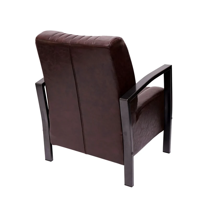 Fauteuil chaise lounge rembourrée avec accoudoirs relaxation design industriel en métal et PVC marron vintage 04_0003121