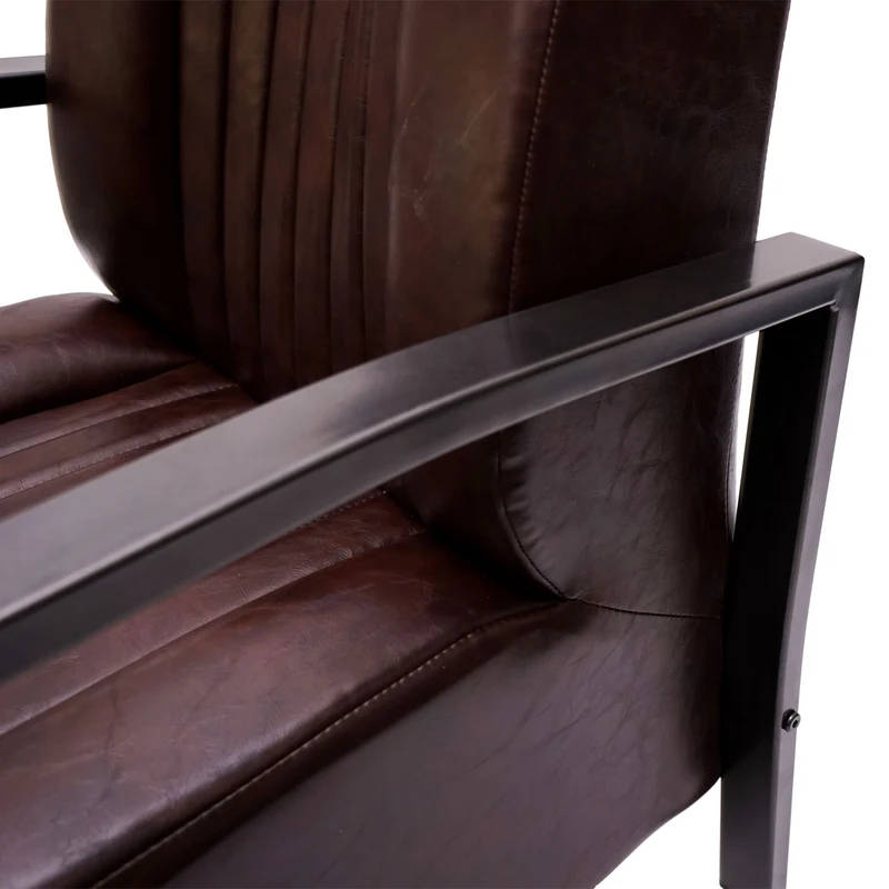 Fauteuil chaise lounge rembourrée avec accoudoirs relaxation design industriel en métal et PVC marron vintage 04_0003121