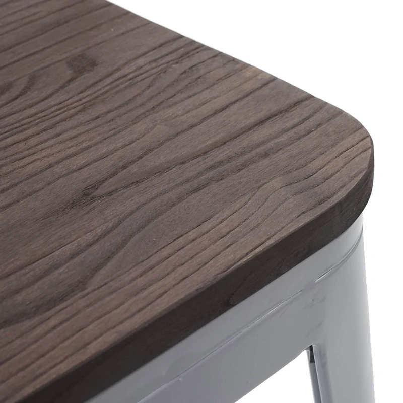 Lot de 2 tabourets bas assise en bois empilable en métal design industriel en métal gris 04_0000500