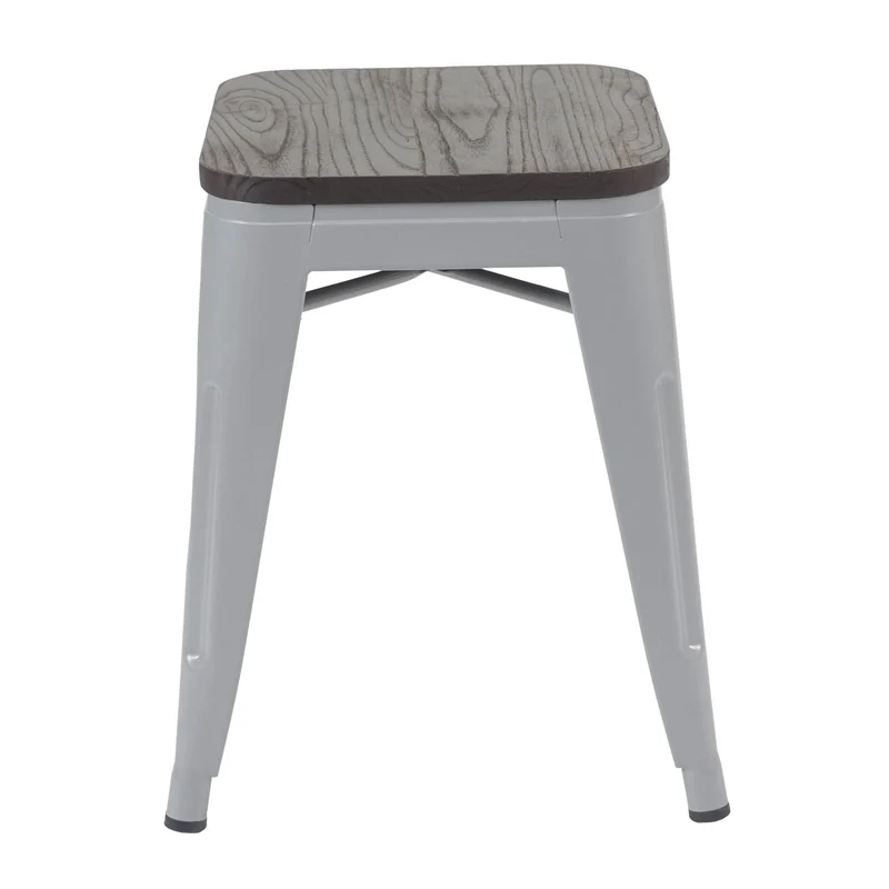 Lot de 2 tabourets bas assise en bois empilable en métal design industriel en métal gris 04_0000500