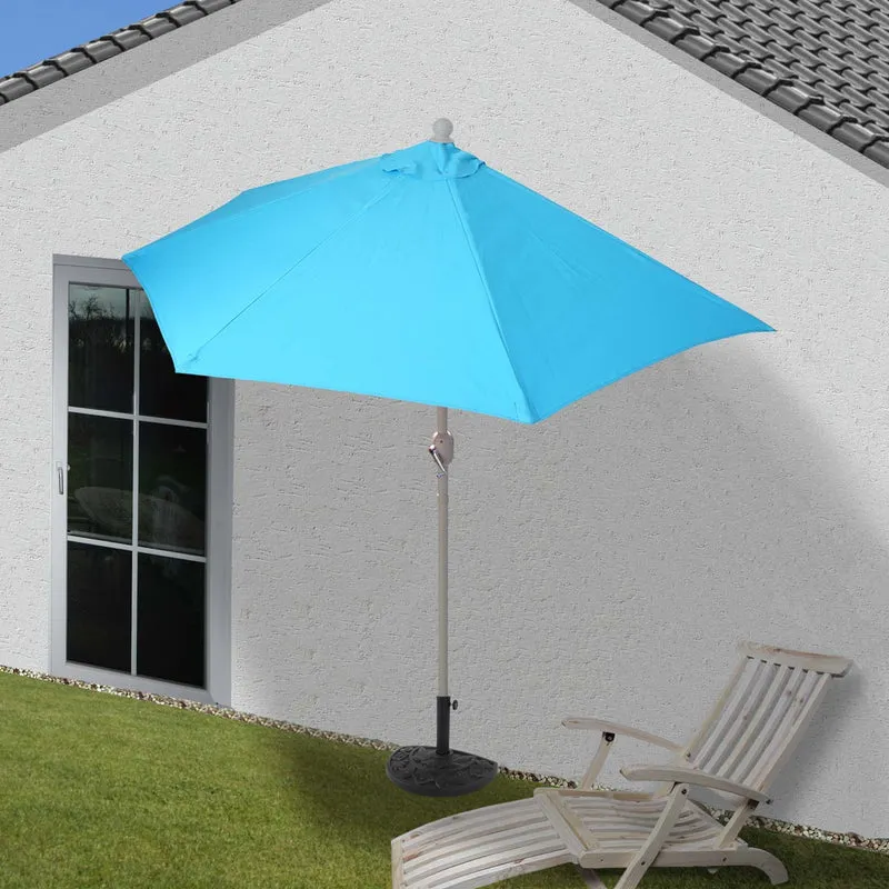 Parasol demi-rond balcon terrasse UV 50+ polyester/aluminium 3kg 270cm turquoise avec pied 04_0003828