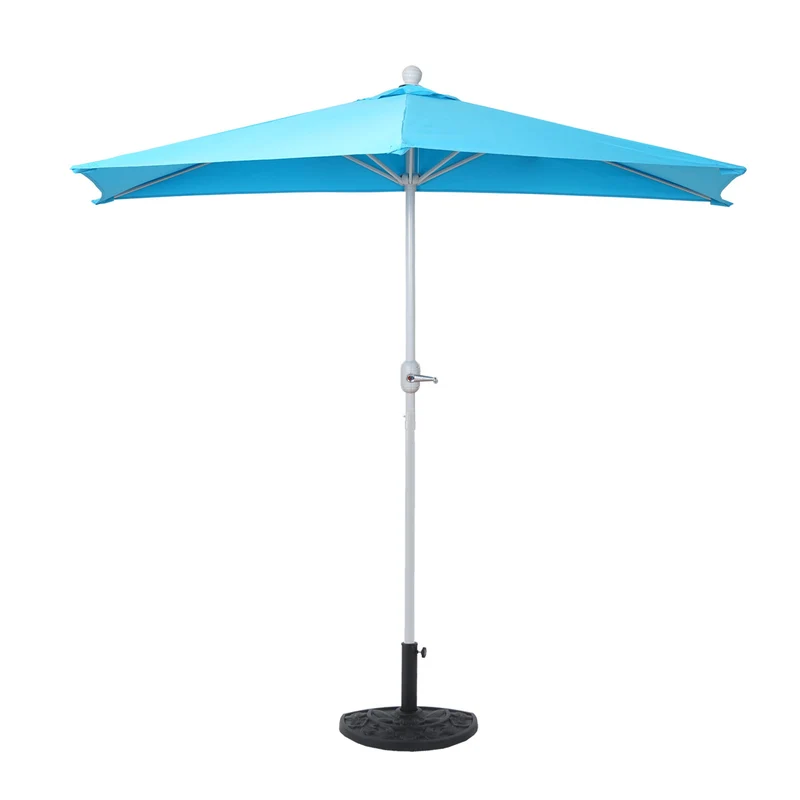 Parasol demi-rond balcon terrasse UV 50+ polyester/aluminium 3kg 270cm turquoise avec pied 04_0003828