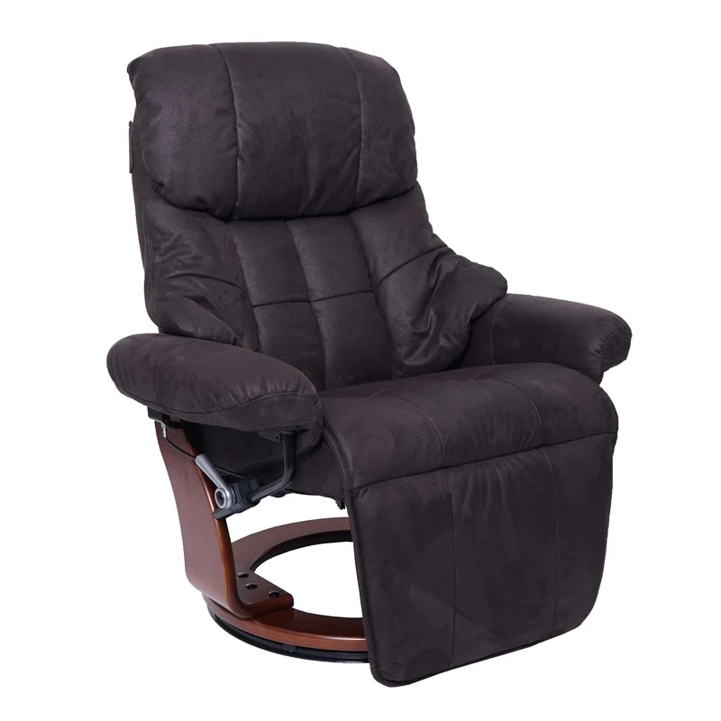 Fauteuil de relaxation avec repose-pieds réglable pivotant en tissu/textile capacité de charge 150 kg marron-noir aspect noyer 04_0003686