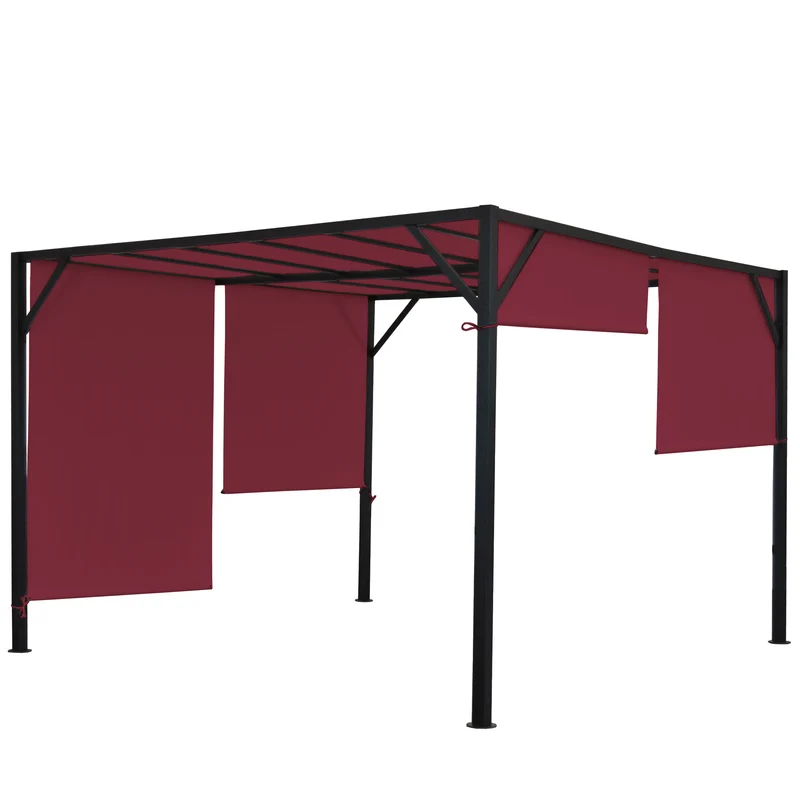 Pergola pavillon de jardin avec toit coulissant structure acier stable 6cm rouge bordeaux 3x3m 04_0004077
