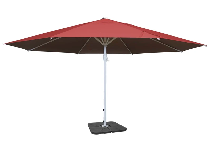 Parasol pour restauration Ø 5m mât polyester/aluminium blanc 28kg rouge avec pied 04_0003857