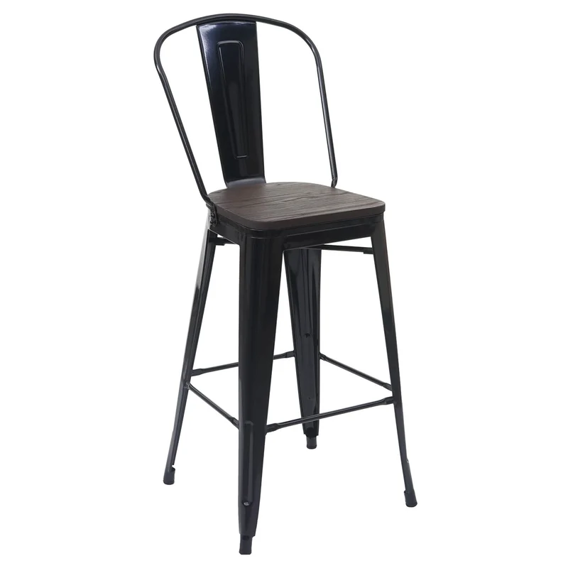 Set table de bar avec 2x tabourets de bar plateau en bois design industriel en métal noir 04_0003070