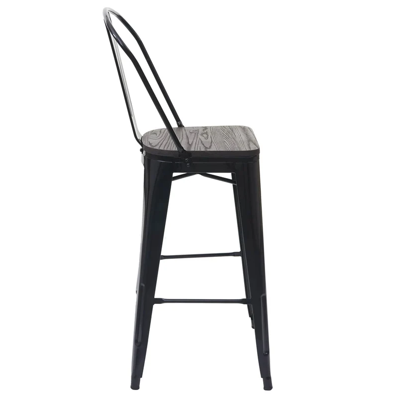 Set table de bar avec 2x tabourets de bar plateau en bois design industriel en métal noir 04_0003070