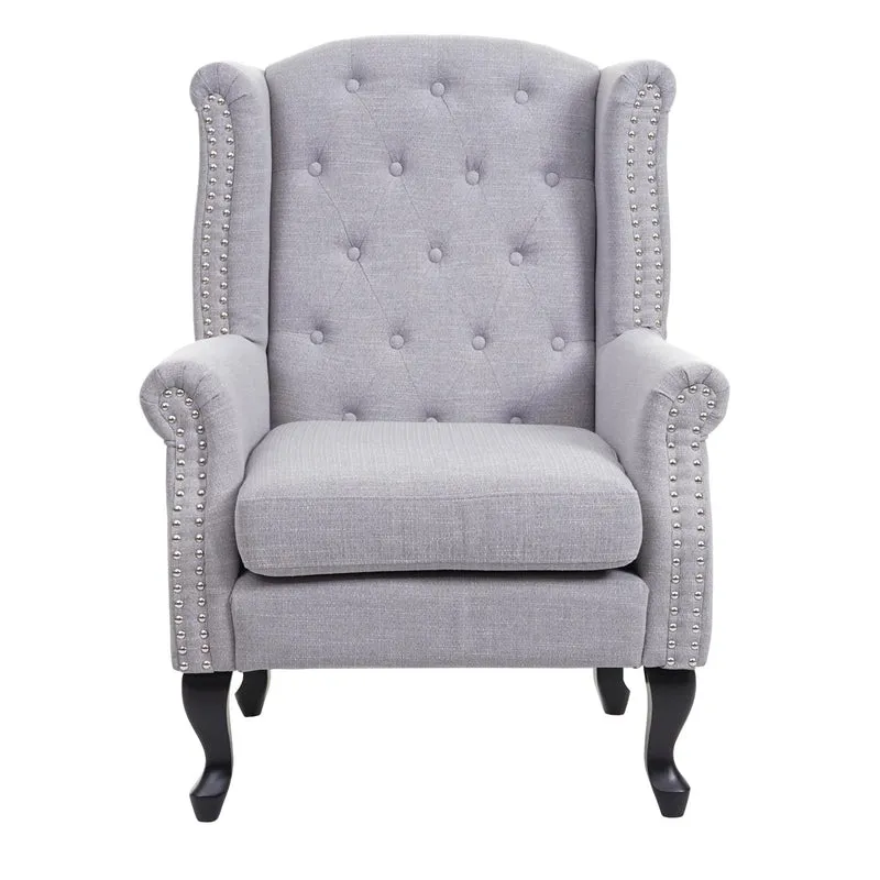 Fauteuil Chesterfield relaxation fauteuil club en tissu/textile gris avec repose-pieds 04_0003082