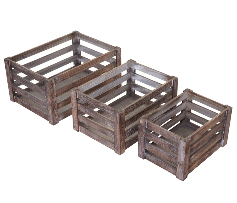 Lot de 3 caisses en bois caisse à vin décorative rangement fruits en bois marron vieilli 04_0002980