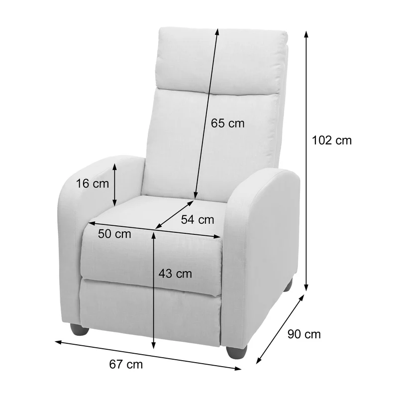 Fauteuil TV relaxation fonction d'inclinaison réglable tissu/textile gris clair 04_0002003