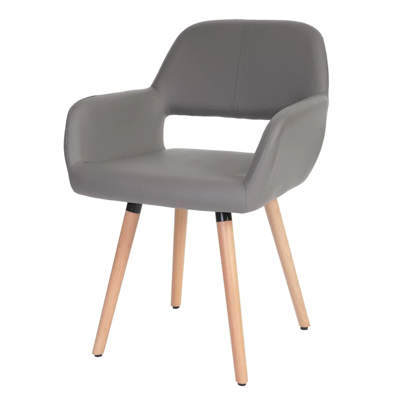 Chaise de salle à manger bureau visiteur design rétro en synthétique gris pied en bois clair 04_0002144